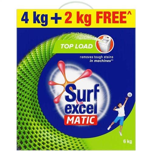 Surf Excel Matic Top Load Detergent Powder — 4 kg + 2 kg free; one manufacturer carton, 6 kg total